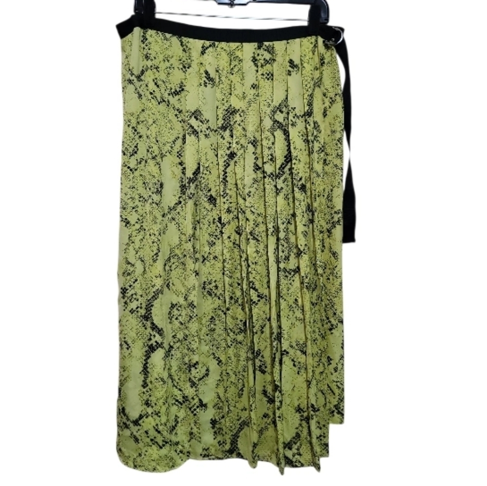 Worthington Neon Yellow and Black Wrap Snake Print Skirt Size 14
